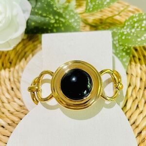 Vintage RARE Monet Black Cabochon and Gold Tone Circular Art Deco MCM bracelet